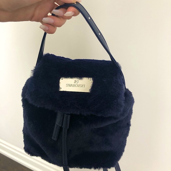 Swarovski limited addition navy blue faux fur mini backpack! - Picture 1 of 2